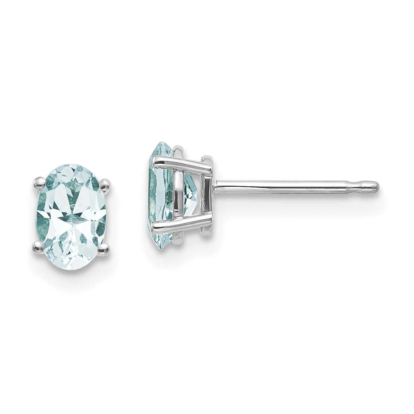6x4 Oval March/Aquamarine Post Earrings 14k White Gold, XBE303, 191101433849
