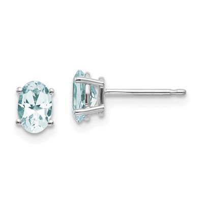 6x4 Oval March/Aquamarine Post Earrings 14k White Gold, XBE303, 191101433849