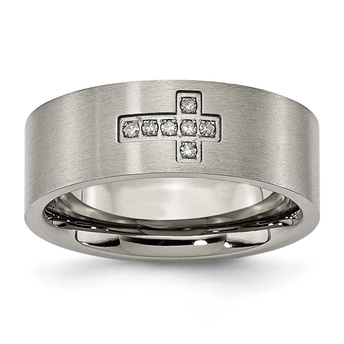 1/15 Carat Diamond Cross 8mm Flat Band Titanium Brushed, TB444A-9, 191101388484