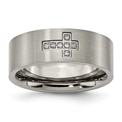 1/15 Carat Diamond Cross 8mm Flat Band Titanium Brushed, TB444A-9, 191101388484