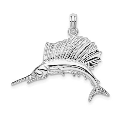 De-Ani Polished Sailfish Pendant Sterling Silver Rhodium-plated, QC9859, 637218146314