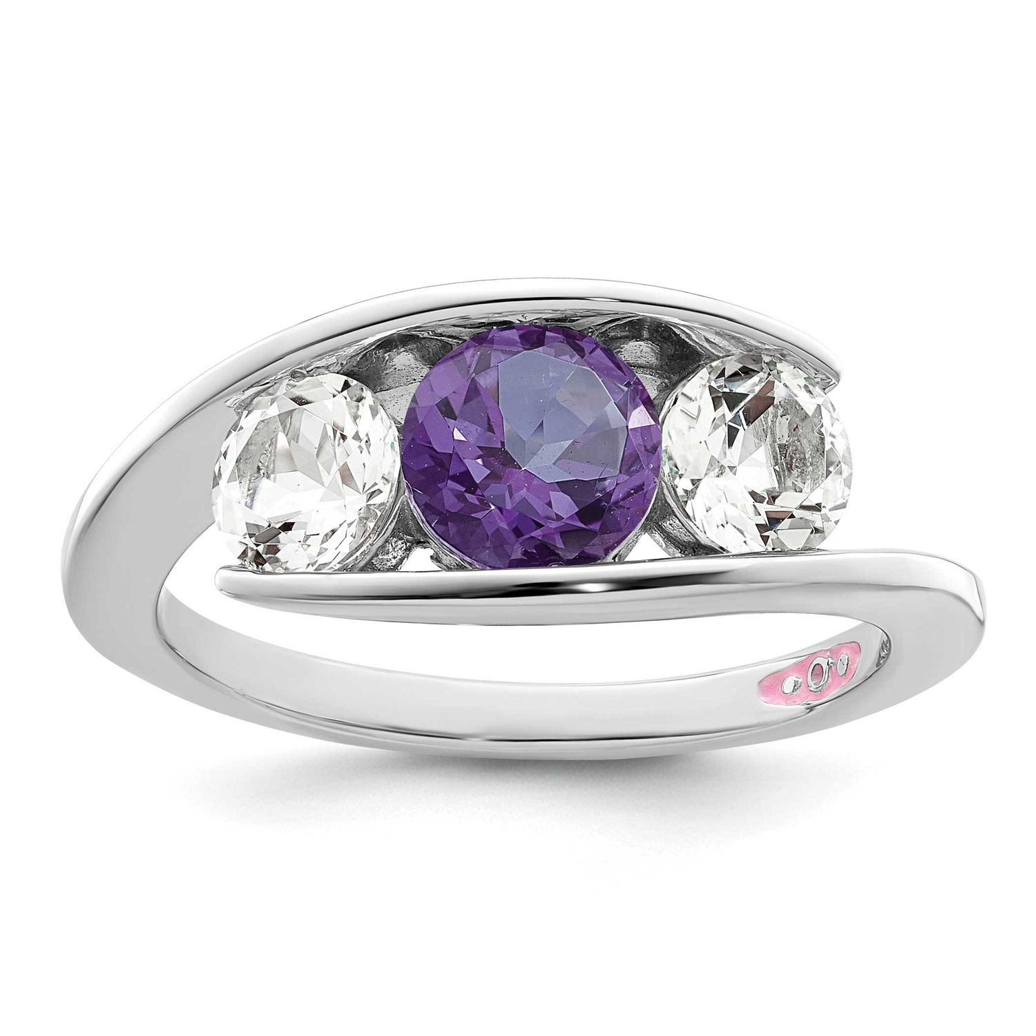 Survivor Collection White and Purple Topaz Journey Ring Sterling Silver Rhodium-plated, SV233SSPU-7,