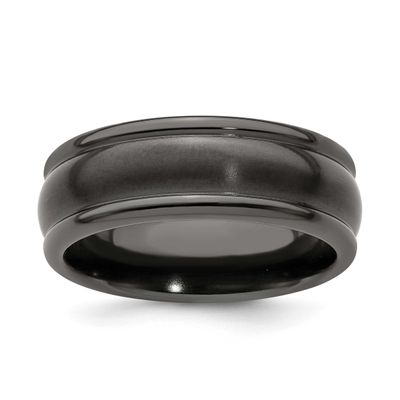Edward Mirell Black Ti Triple Domed Grooved Edges 8mm Band Titanium, EMR125-11, 886774319223