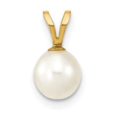 6-7mm White Round Freshwater Cultured Pearl Pendant 10k Gold, 10XF396,