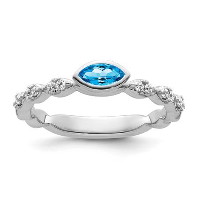 Blue Topaz and Diamond Ring 14k White Gold, SK2130-5, 196904275214