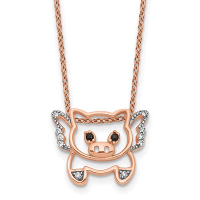 Cheryl M Polished Black and White CZ Flying Pig 16 Inch with 2 Inch Extension Necklace Sterling Sil