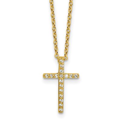 Cheryl M Polished CZ Latin Cross Necklace Sterling Silver Gold-plated, QCM881Y-18, 196904278574
