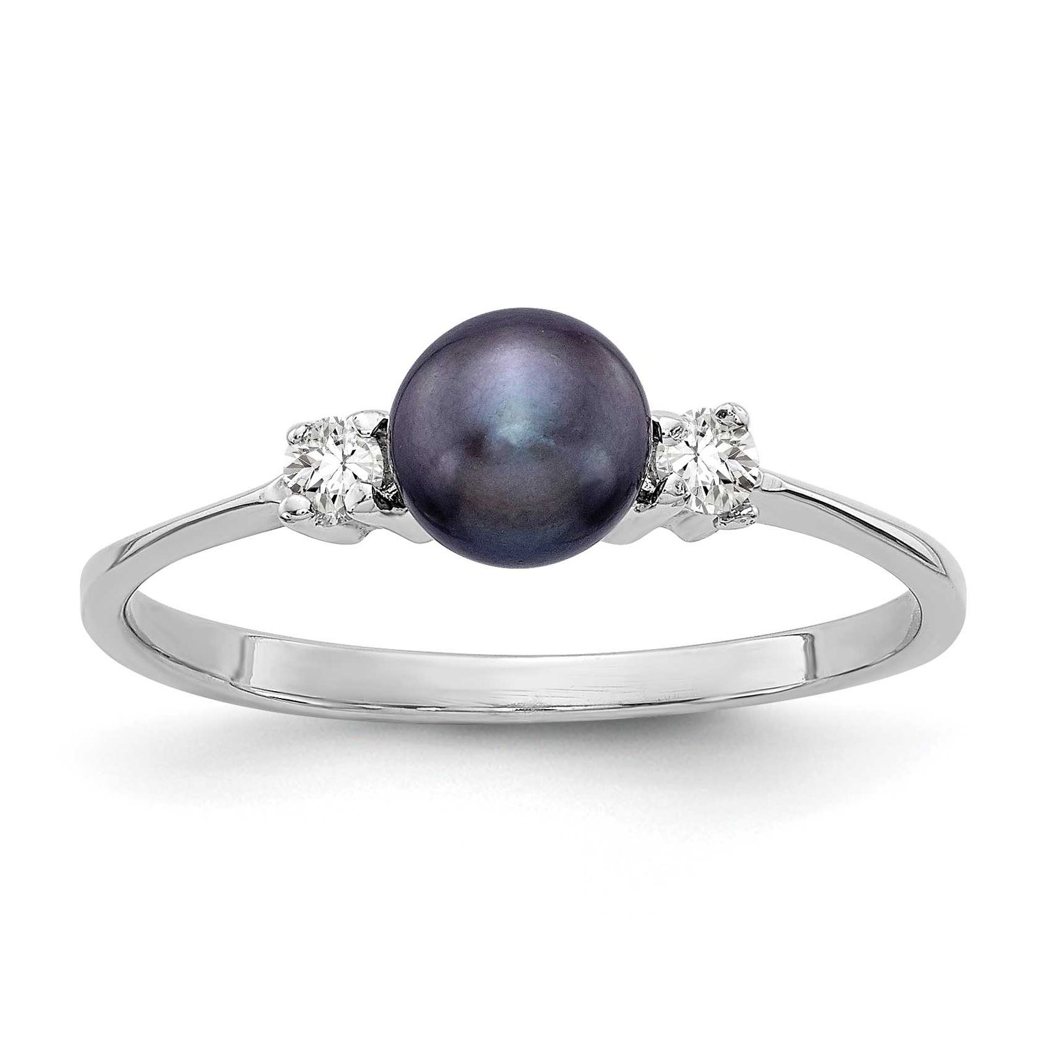 5mm Black FW Cultured Pearl A Diamond Ring 14k White Gold, X9742BP/A, 191101376153