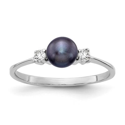 5mm Black FW Cultured Pearl A Diamond Ring 14k White Gold, X9742BP/A, 191101376153