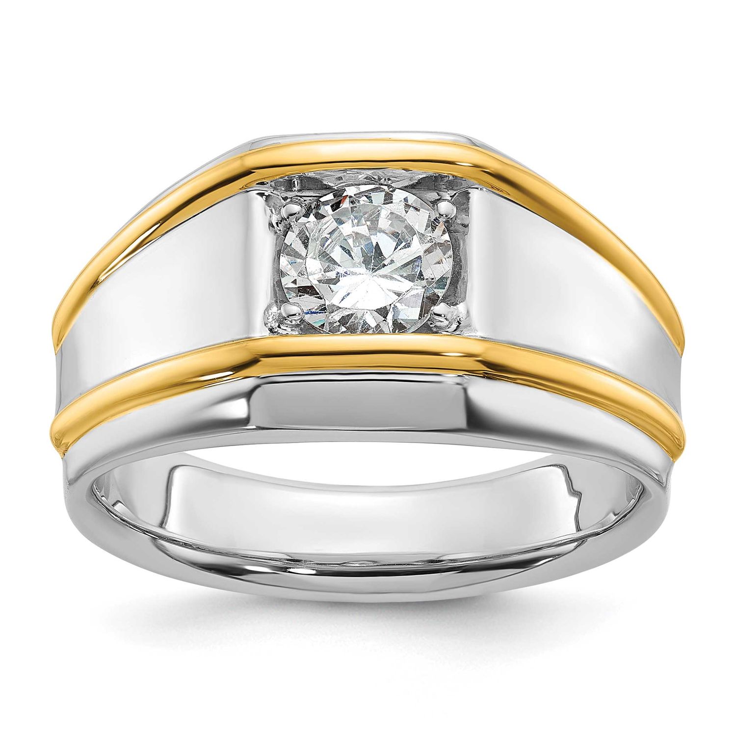 IBGoodman Men&#39;s Polished 1 Carat Lab Grown Diamond Solitaire Ring 14k Two-tone Gold, B63190-4WYLG,