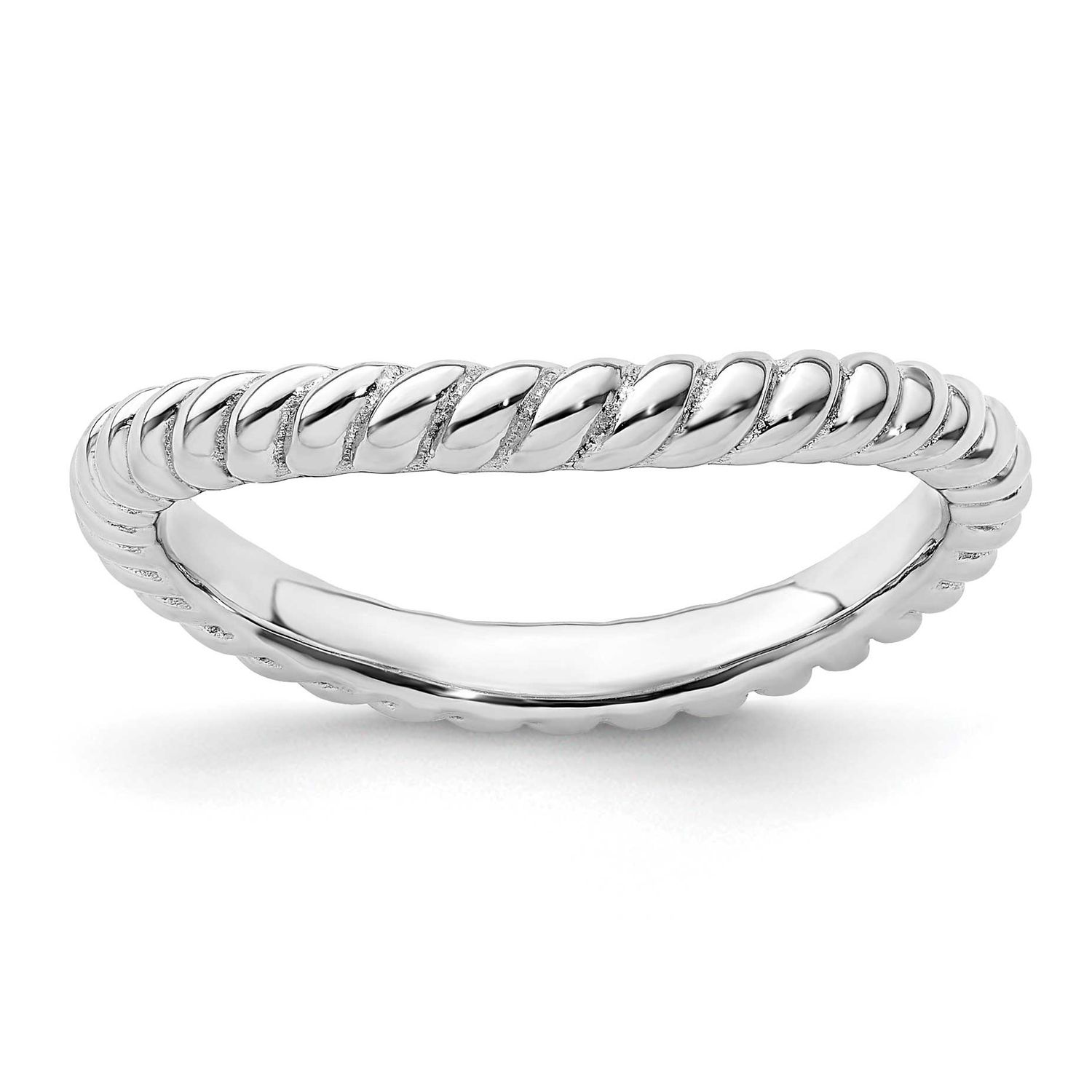 Rhodium-plate Wave Ring Sterling Silver Polished, QSK680-9, 886774221434