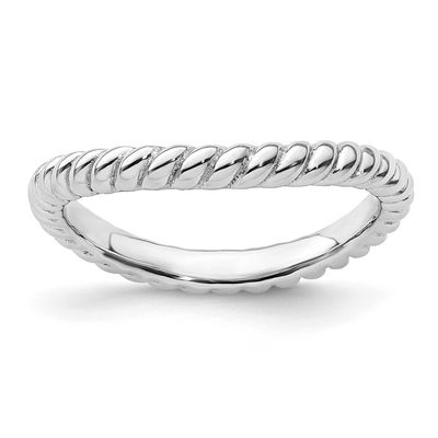 Rhodium-plate Wave Ring Sterling Silver Polished, QSK680-9, 886774221434