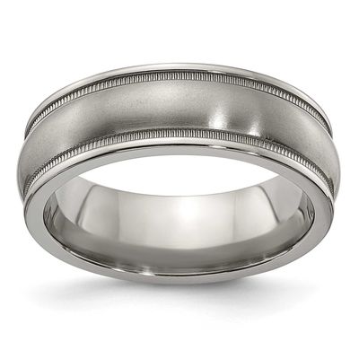 Edward Mirell &amp; Polished Milgrain 6.5mm Band Titanium Brushed, EMR155-6.5MM-12.5,