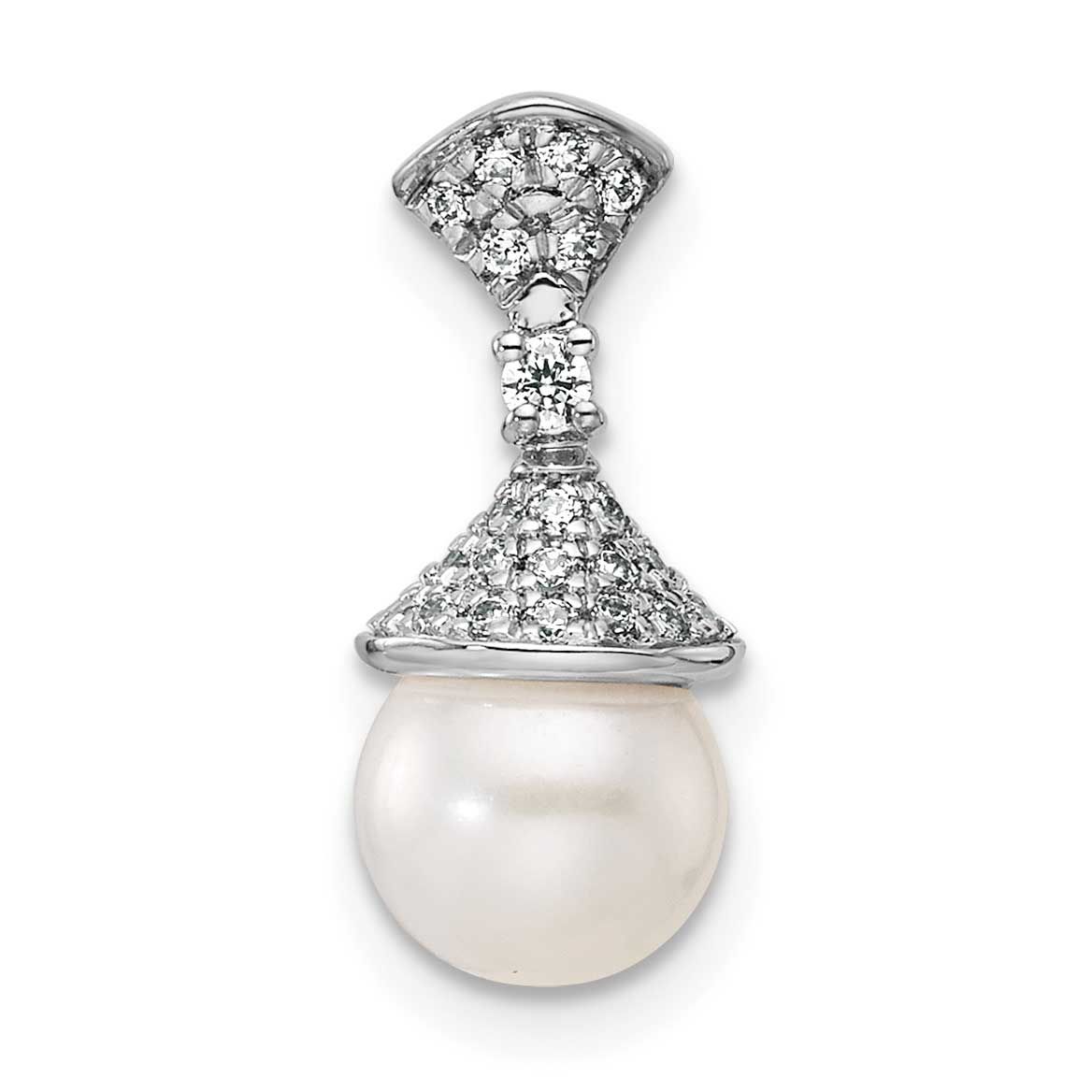 Polished Diamond and Pearl Chain Slide 14k White Gold, PM9988-013-WAA,