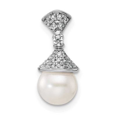 Polished Diamond and Pearl Chain Slide 14k White Gold, PM9988-013-WAA,