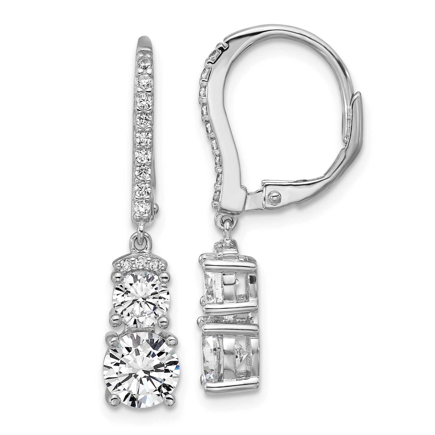 Cheryl M Polished Fancy CZ Leverback Dangle Earrings Sterling Silver Rhodium-plated, QCM1684, 19690