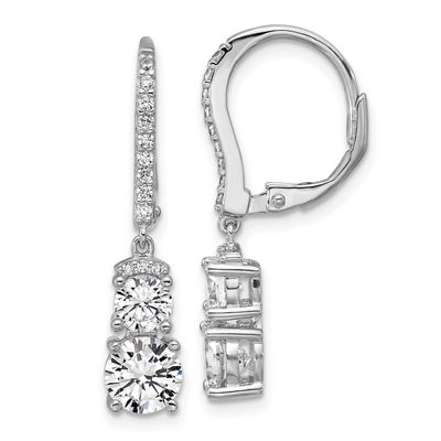Cheryl M Polished Fancy CZ Leverback Dangle Earrings Sterling Silver Rhodium-plated, QCM1684, 19690