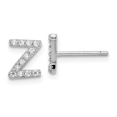Cheryl M Polished Letter Z CZ Initial Post Earrings Sterling Silver Rhodium-plated, QCM1867Z,