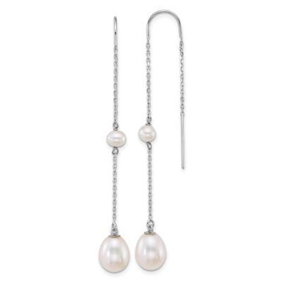 4-8mm Near-Round and Teardrop Freshwater Cultured Pearl Threader Earrings 14k White Gold, XFW917E,