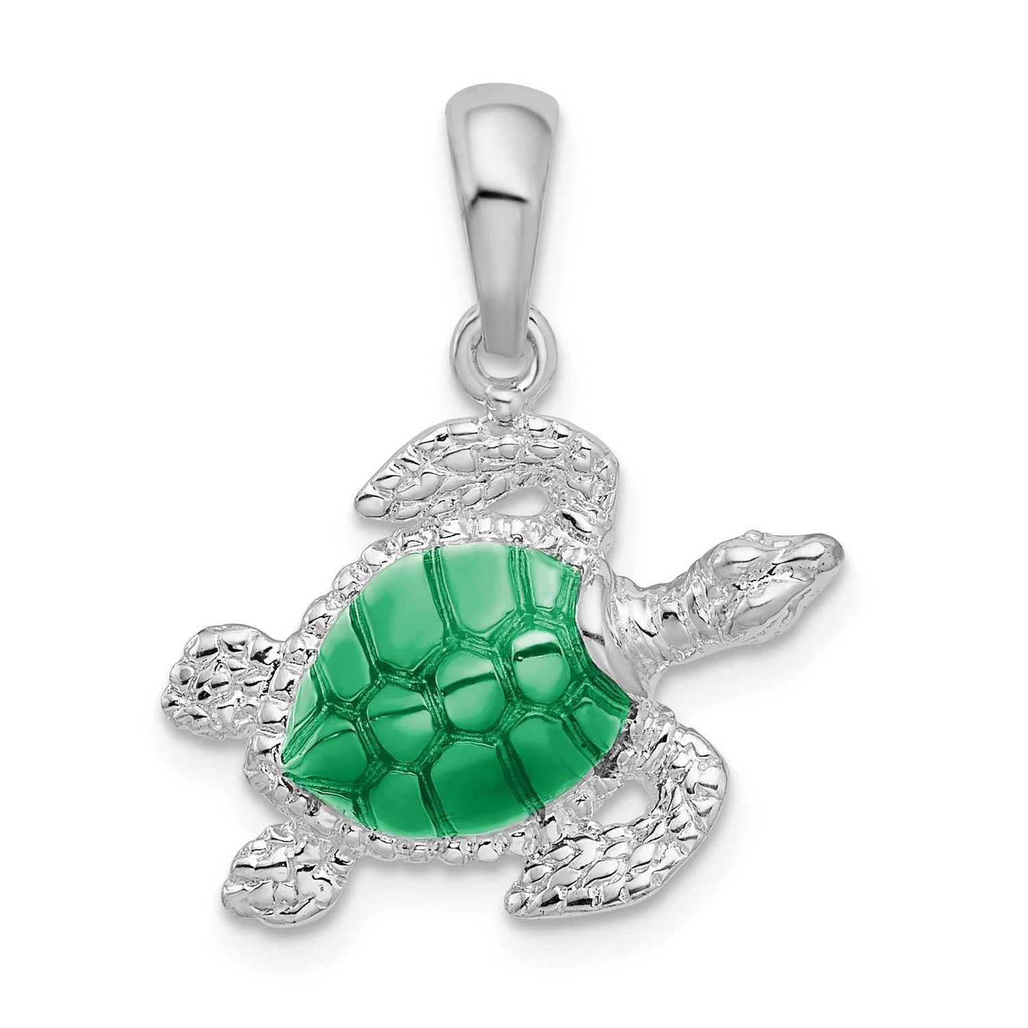 De-Ani Polished Enameled Sea Turtle Pendant Sterling Silver Rhodium-plated, QC10622, 637218144419