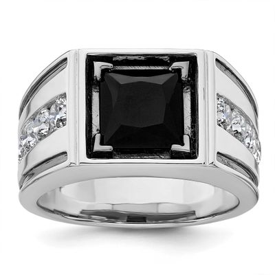 IBGoodman Men&#39;s Onyx Complete Lab Grown VS/SI FGH Diamond Ring 14k White Gold, B220063B-4WOX/LG, 19