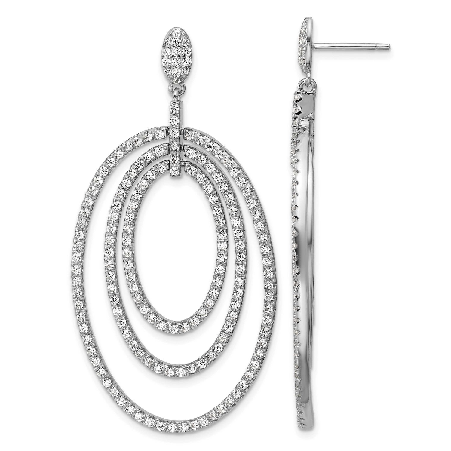 Cheryl M Polished Fancy CZ Ovals Post Dangle Earrings Sterling Silver Rhodium-plated, QCM1745, 1969