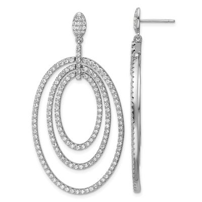 Cheryl M Polished Fancy CZ Ovals Post Dangle Earrings Sterling Silver Rhodium-plated, QCM1745, 1969