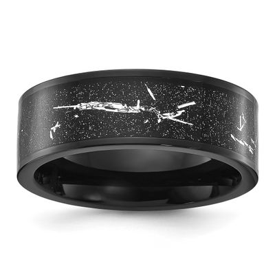 Black IP-plated Black and Silver Foil Inlay 8mm Band Stainless Steel Polished, SR714-9, 196904254400