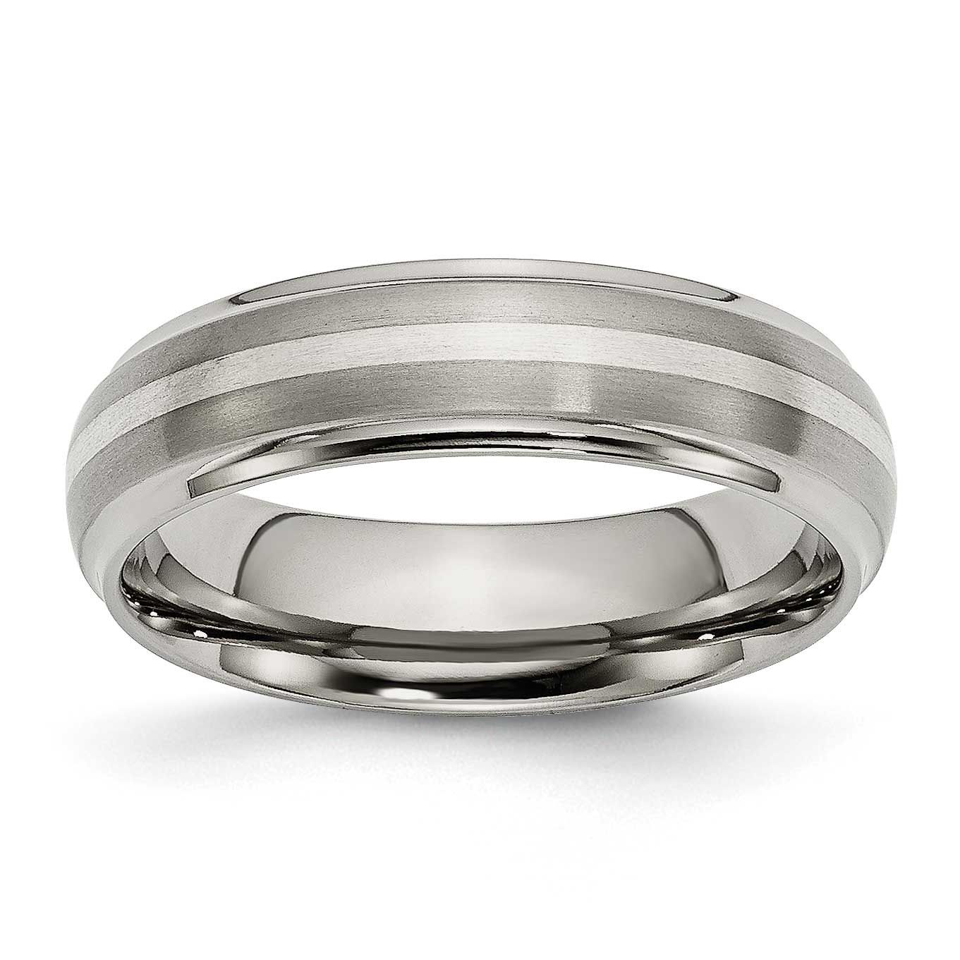 Sterling Silver Inlay 6mm Ridged Edge Band Titanium Brushed Center, TB82-13, 883957842967