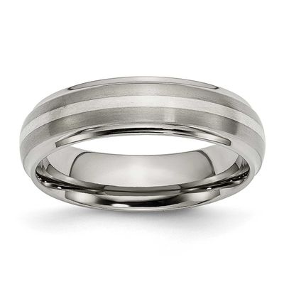 Sterling Silver Inlay 6mm Ridged Edge Band Titanium Brushed Center, TB82-13, 883957842967