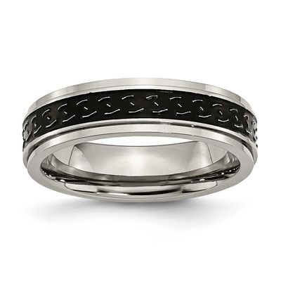 Black Enamel Braid Design 6mm Ridged Edge Band Titanium Polished, TB193-6, 883957792897