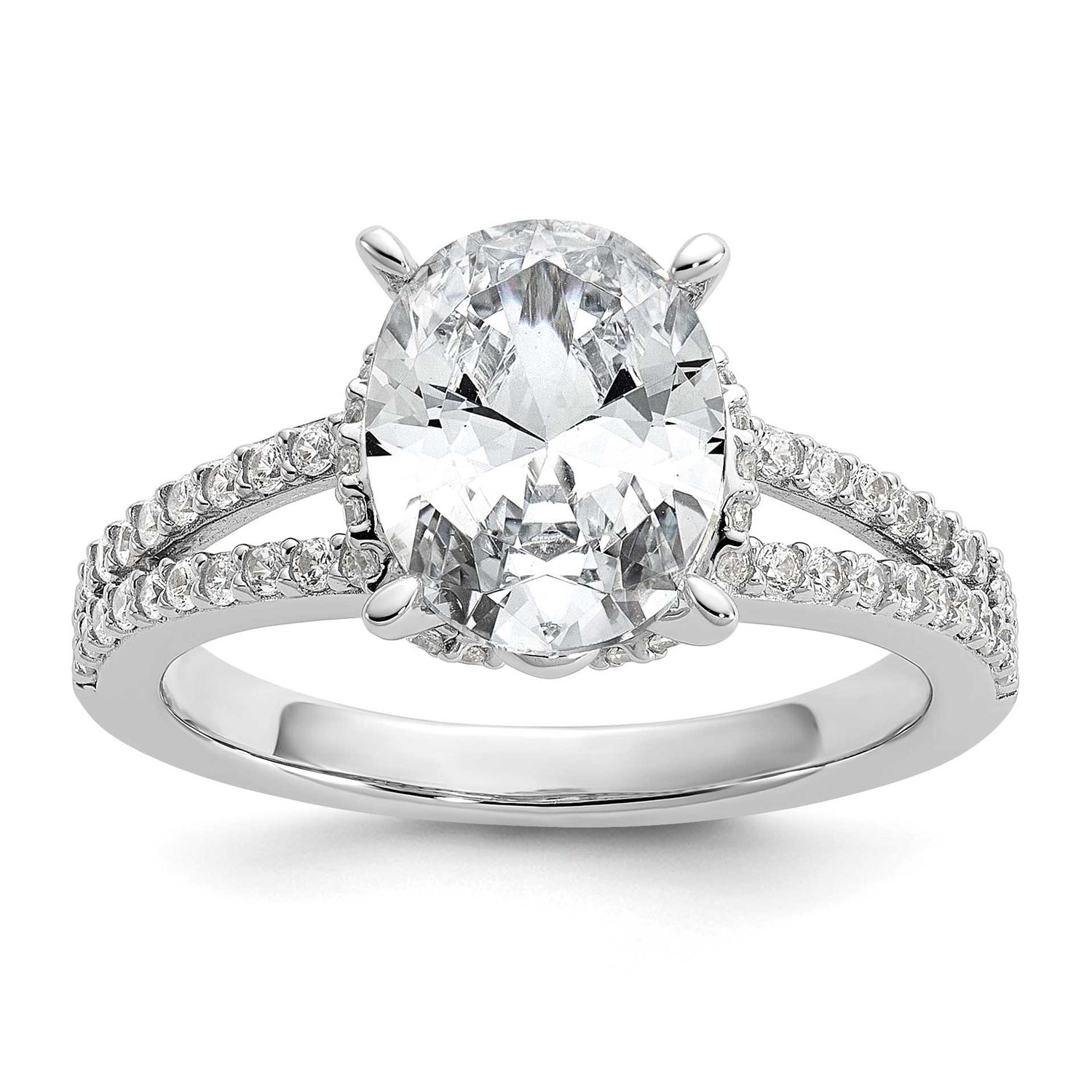 Cheryl M Polished Fancy Oval CZ Ring Sterling Silver Rhodium-plated, QCM1726-7, 196904276877