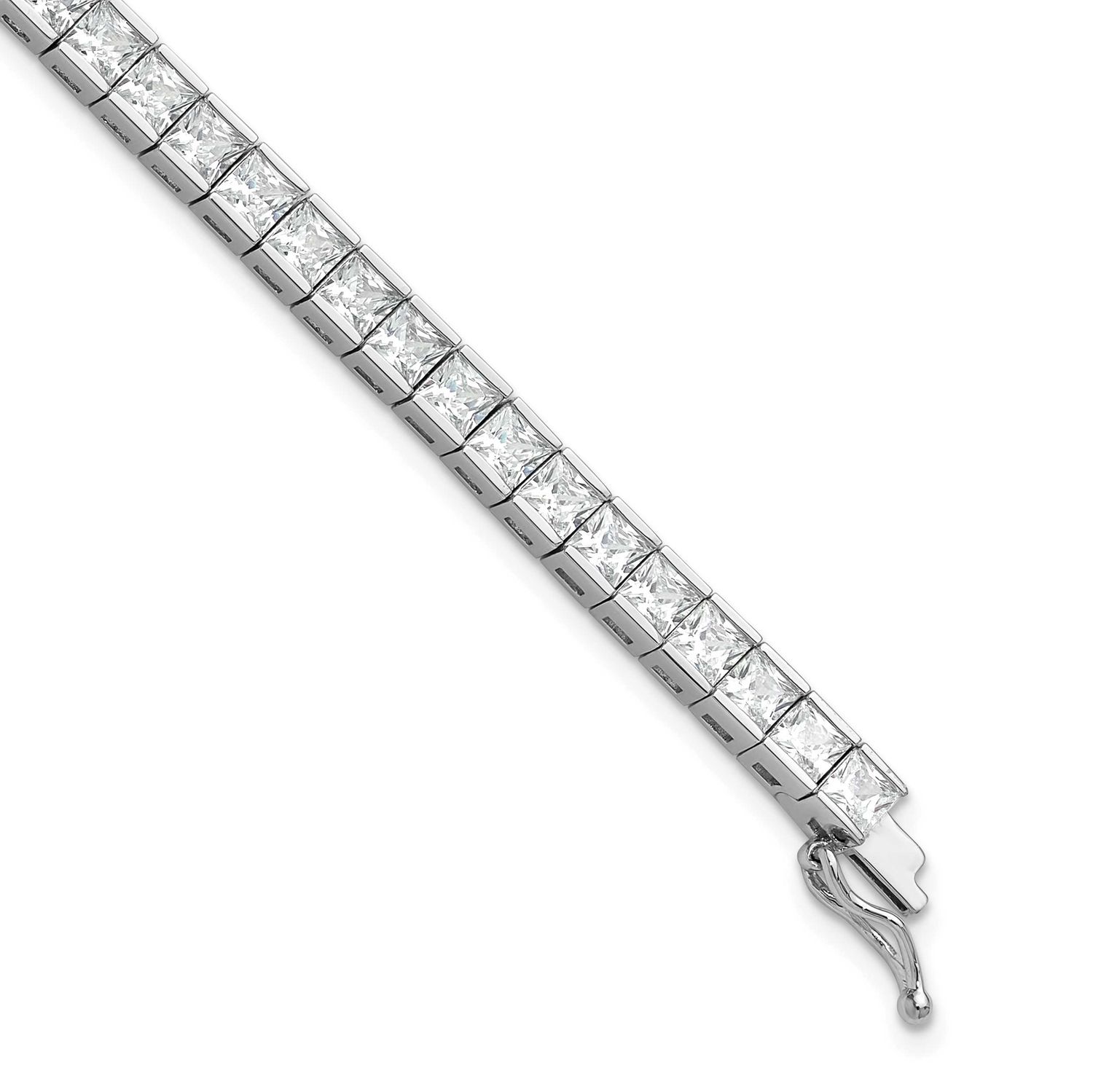 Square 3.5mm x 3.5mm CZ 54 Stone 8 inch Bracelet Sterling Silver Rhodium-plated, QSH186-8, 19690434