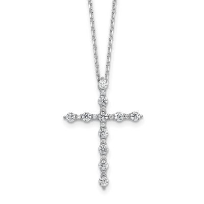 CZ 21 Stone Cross 16 inch with 2 inch Extension Necklace Sterling Silver Rhodium-plated, QSH169-16,