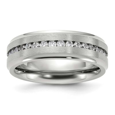 Brushed Center and CZ 7mm Band Titanium Polished, TB510-9, 196904300718
