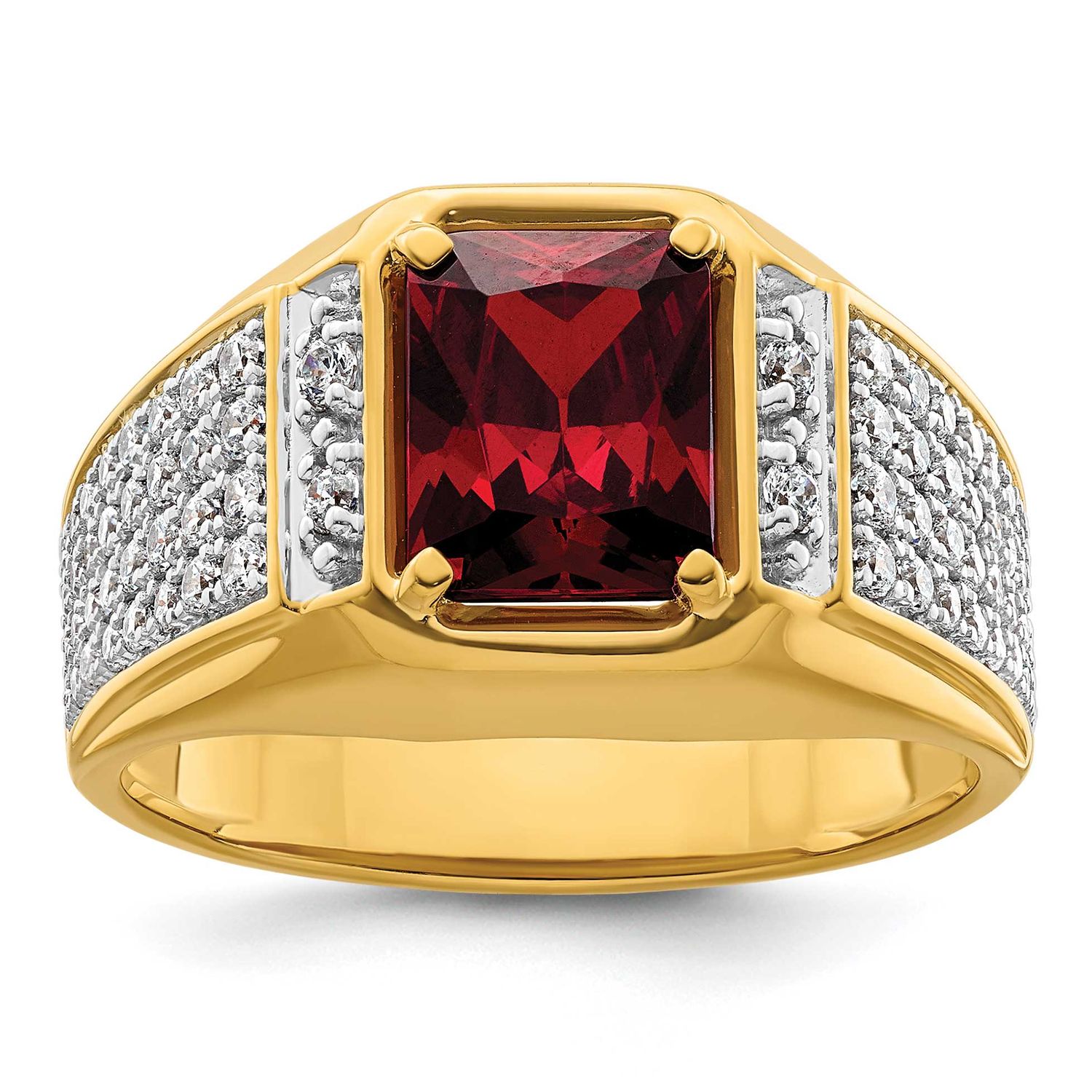 Rhodium IBGoodman Men&#39;s Cr. Ruby Complete Lab Grown VS/SI FGH Diamond Ring 14k Gold, B220071-4YCR/L