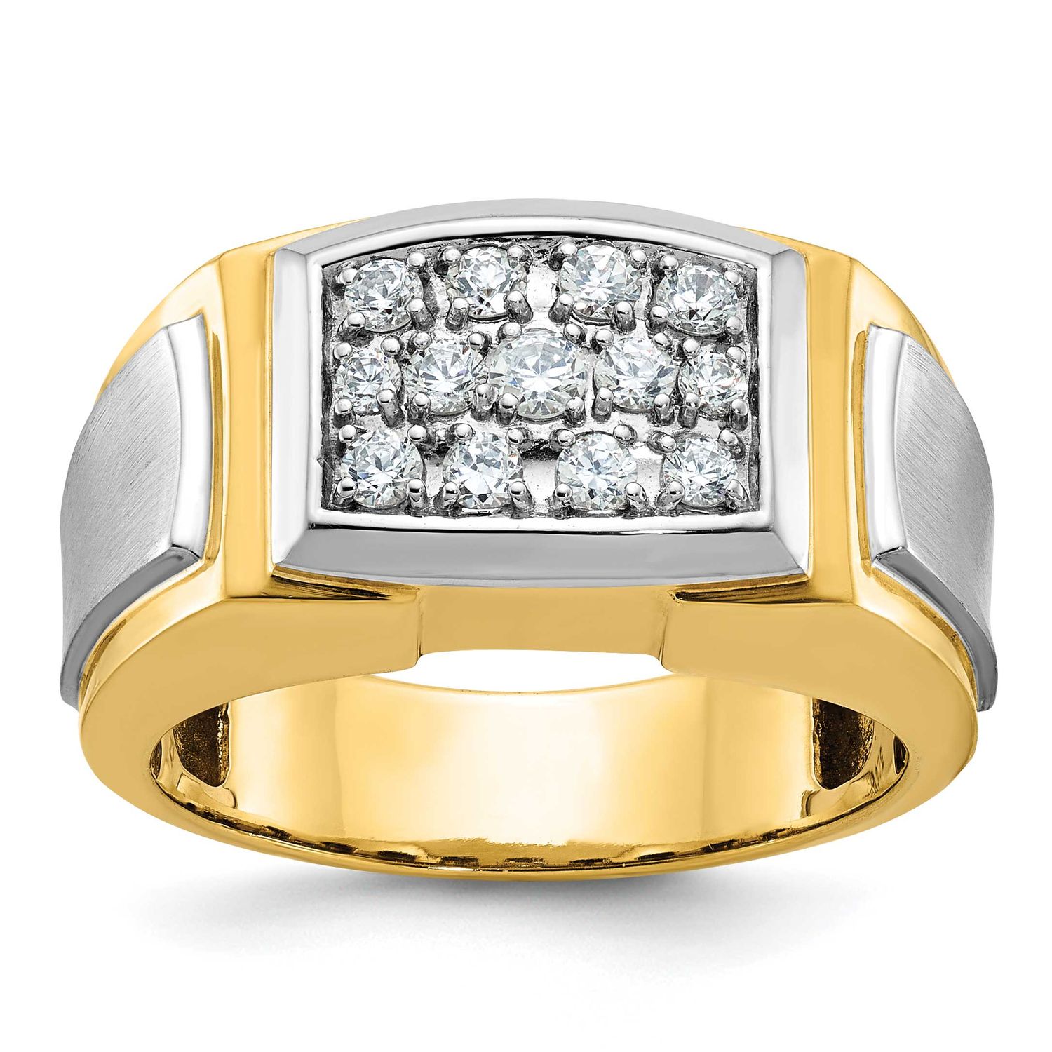 IBGoodman with White Rhodium Men&#39;s Polished and Satin 1/2 Carat Lab Grown Diamond Cluster Ring 14k