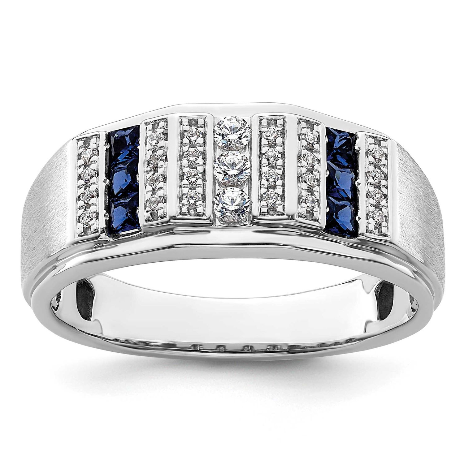 IBGoodman Men&#39;s Created Sapphire Complete Lab Grown VS/SI FG Ring 14k White Gold, B220055-4WCS/LG,