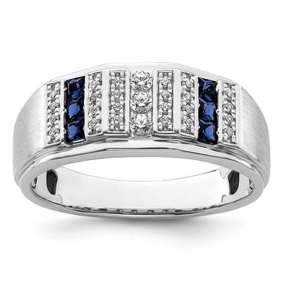 IBGoodman Men&#39;s Created Sapphire Complete Lab Grown VS/SI FG Ring 14k White Gold, B220055-4WCS/LG,
