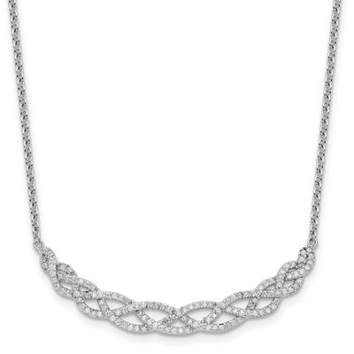 Cheryl M Polished Fancy Woven CZ 16 Inch with 2 Inch Extension Necklace Sterling Silver Rhodium-pla