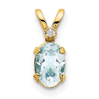 Diamond &amp; Aquamarine Birthstone Pendant 14k Gold, XBE158, 883957241791
