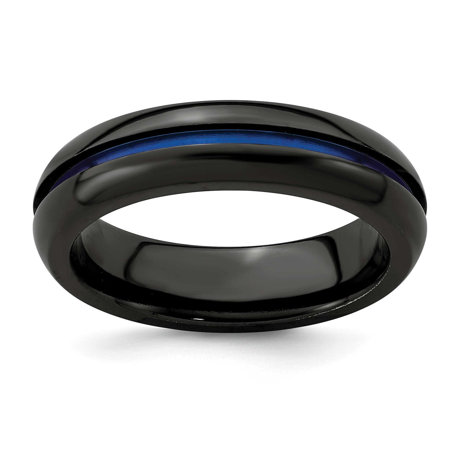 Edward Mirell with Blue Anodized Center Stripe Domed 6mm Band Black Ti, EMR344-13, 191101332159