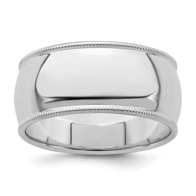 9mm Half Round Milgrain Ring Sterling Silver Rhodium-plated, QWM090RH-13,