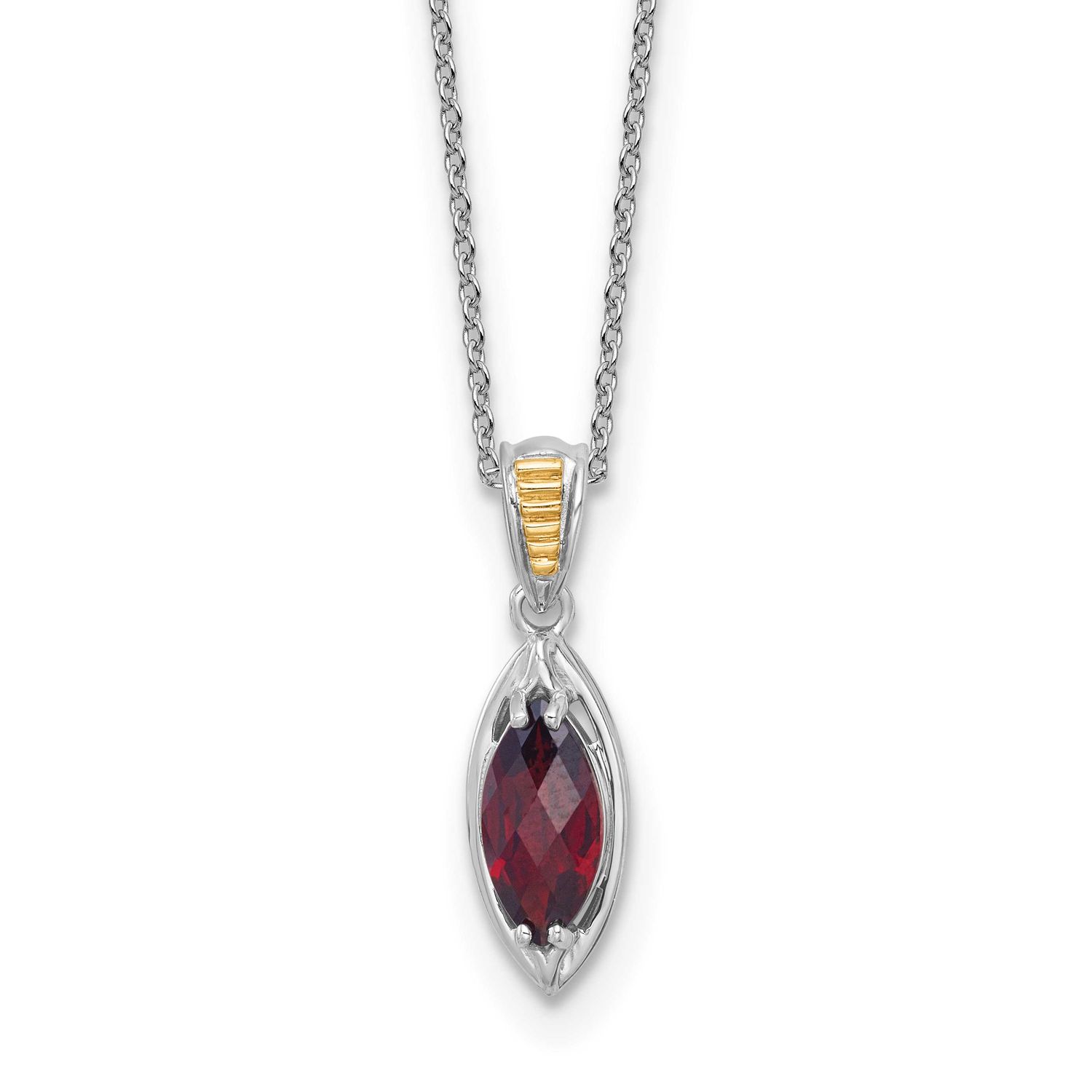 Shey Couture with 14k Accent Marquise Garnet Navette 18 inch with 2 inch Extension Necklace Sterlin