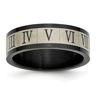 Black IP-plated Roman Numerals Band Stainless Steel Brushed, SR64-8, 886774033501
