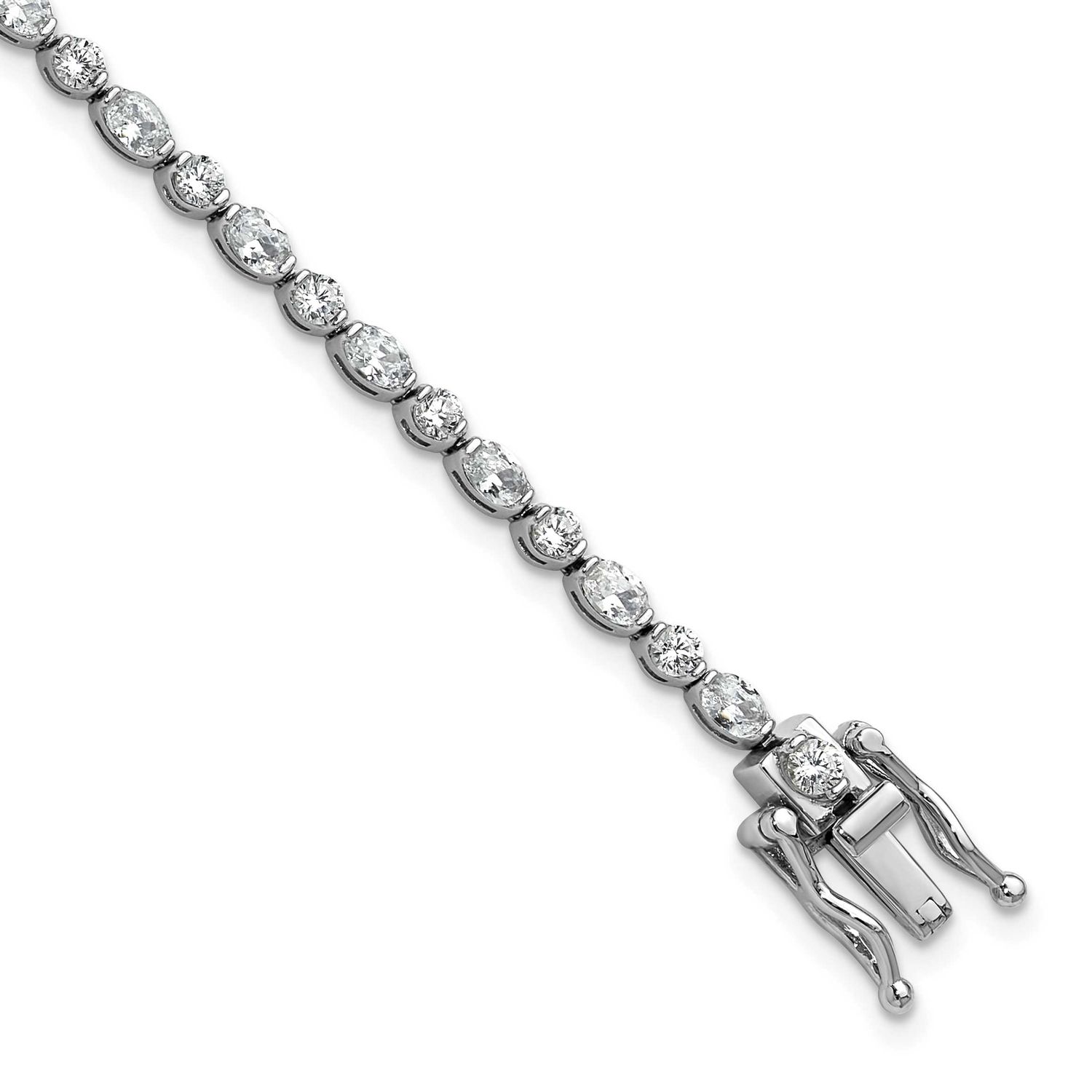 Cheryl M Polished Fancy Round and Oval CZ Tennis Bracelet Sterling Silver Rhodium-plated, QCM1676-7