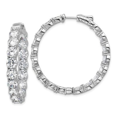 5.2mm CZ 36 Stone In and Out Hinged Hoop Earrings Sterling Silver Rhodium-plated, QSH147, 196904345