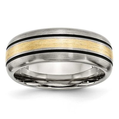 Antiqued and Brushed with 14k Gold Inlay 8mm Grooved Band Titanium, TB109-10, 883957757643