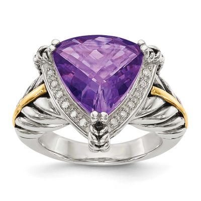 Shey Couture with 14k Accent Antiqued Trillion Amethyst and Diamond Ring Sterling Silver, QTC1219-7