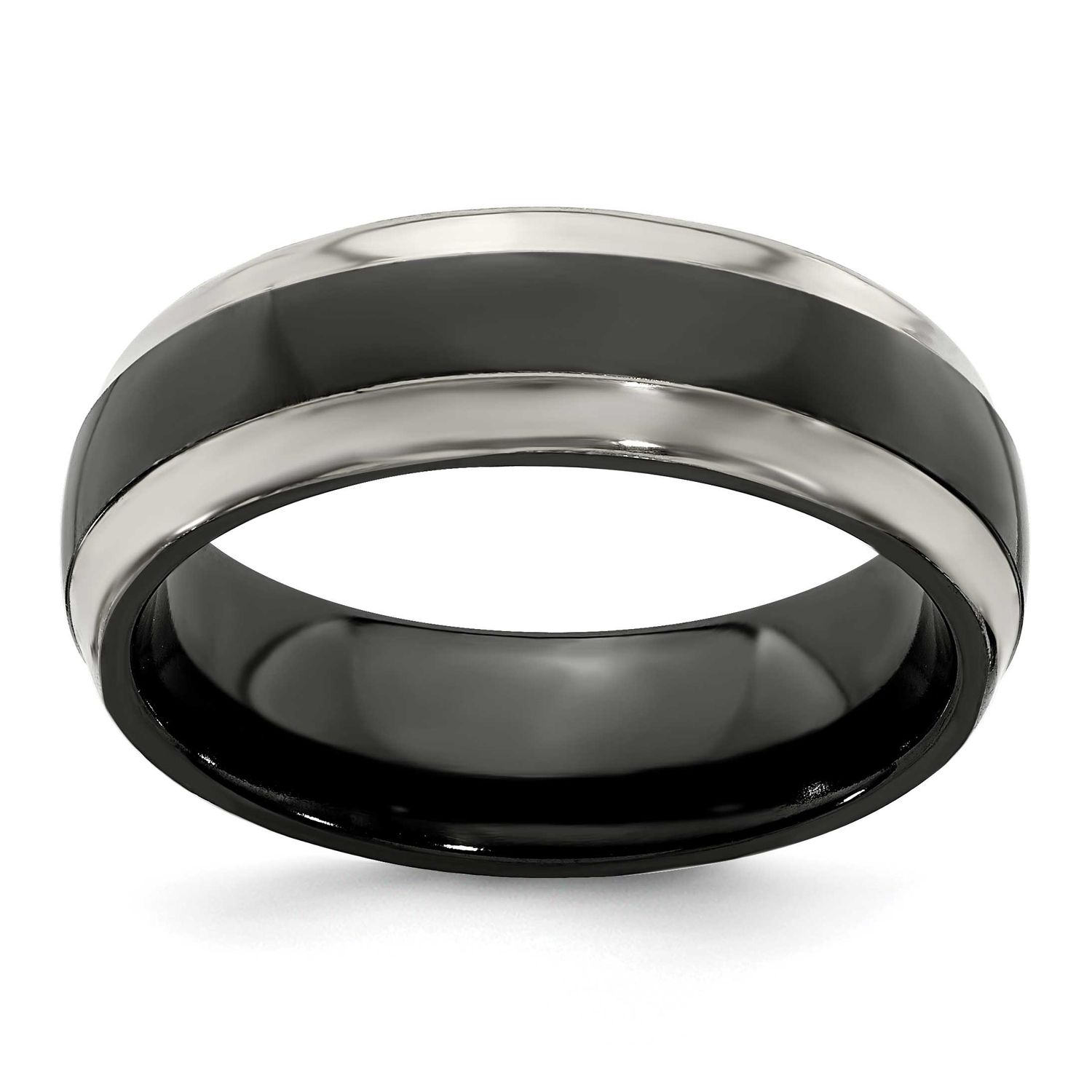 Edward Mirell Black Ti Polished Domed with Cut Edges 7mm Band Titanium, EMR129-6.5, 886774317755